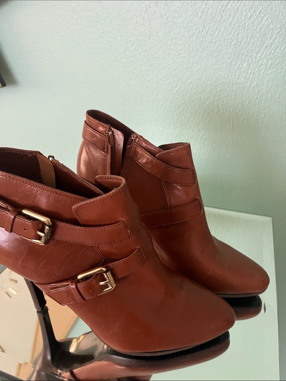 Polo by Ralph Lauren Brown Leather Ankle Booties with Buckle Accents